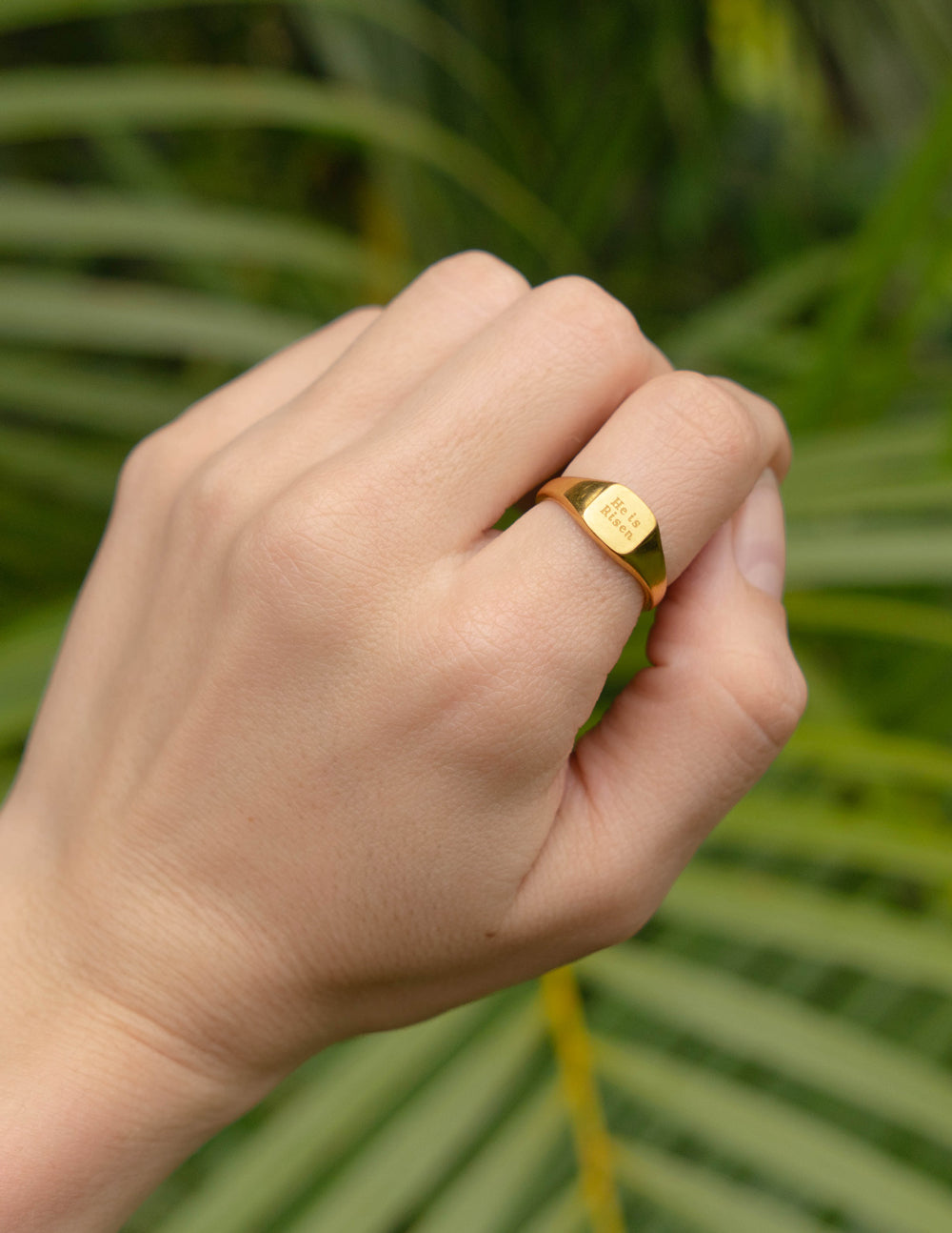 Elevated Faith He Is Risen Signet Ring — lifestyle context