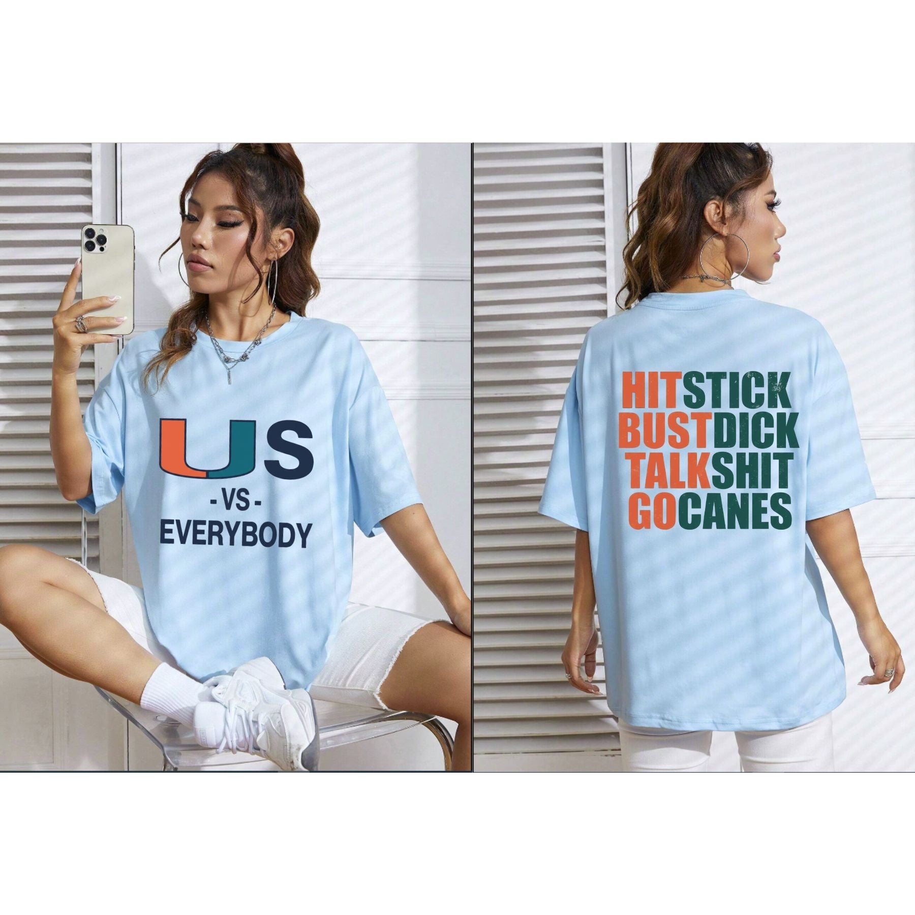 Pasimax "Hit Stick Bust Dick Talk Shit" Miami Hurricanes Fan T-Shirt - Hard-Hitting U Football Tee, Sarcastic Miami Defense G