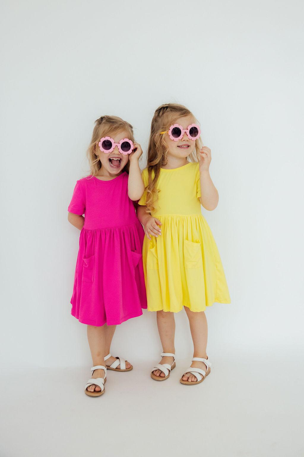 Mila & Rose ® Hot Pink S/S Pocket Twirl Dress — detail close-up