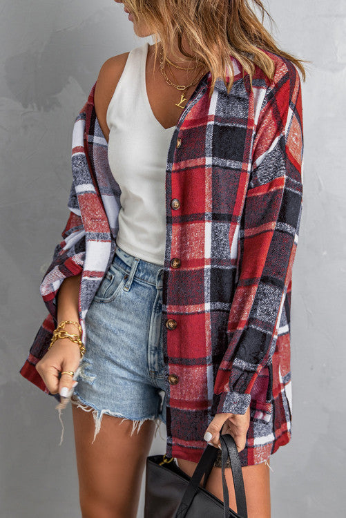 Pretty Little Patriot Pretty Little Patriot Red White and Blue Plaid Shacket — main product shot