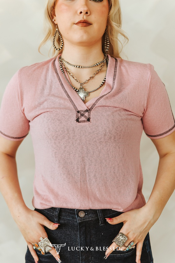 Lucky & Blessed PINK SHORT SLEEVE CONTRAST TOP PLUS SIZE