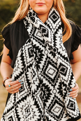 Lucky & Blessed White Black Aztec Scarf