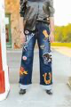 PRE-ORDER Lucky & Blessed Dark Wash Rodeo Patch Printed Cuffed Wide Leg Jeans Plus Size (31in Inseam After Fold)