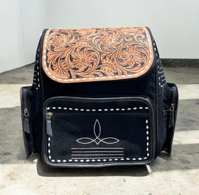 BLACK SUEDE BOOTSTITCH BACKPACK
