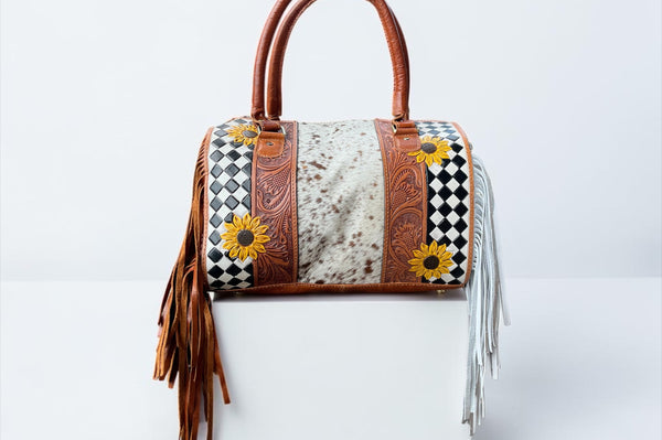 TAN/WHITE CHECKER SPEEDY BAG