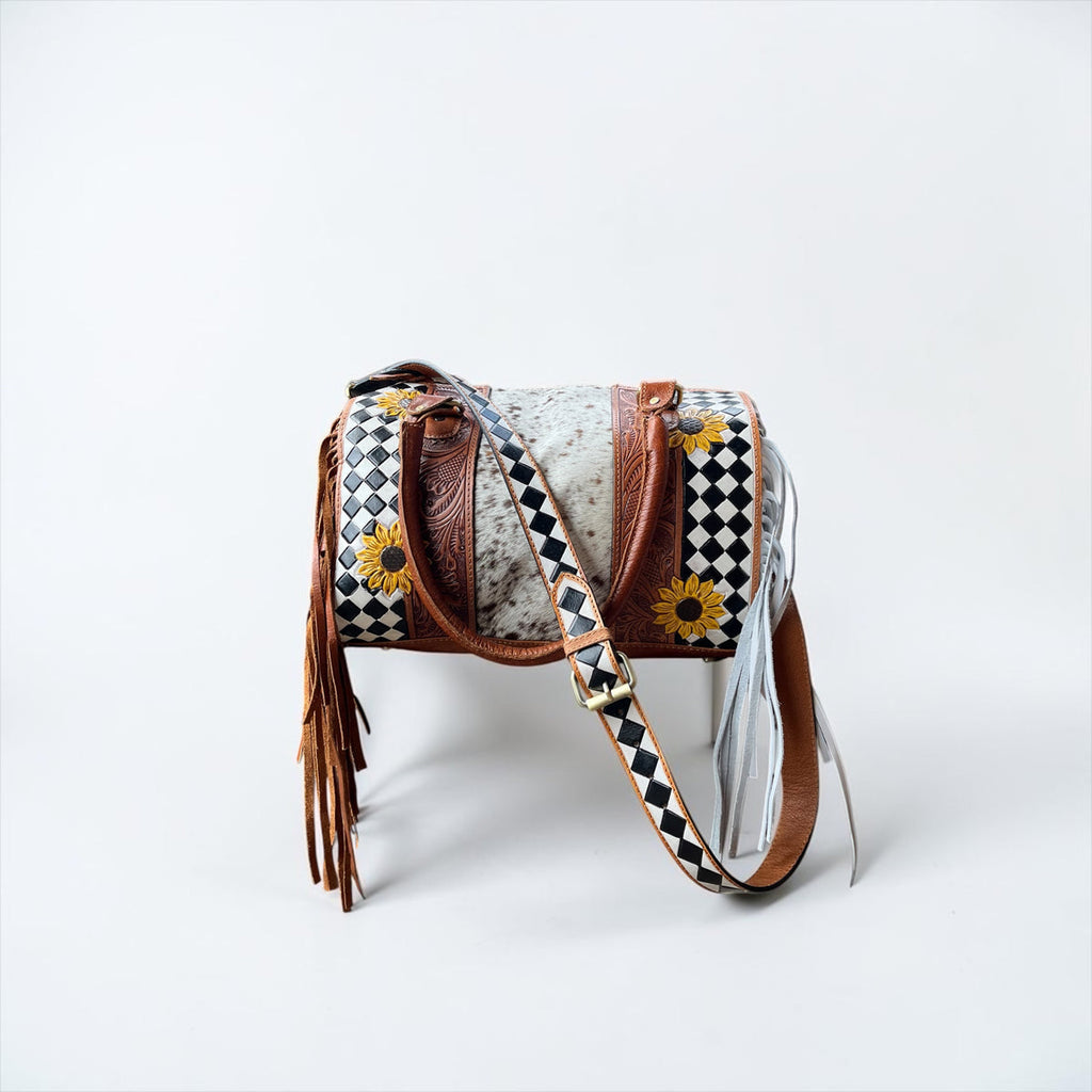 TAN/WHITE CHECKER SPEEDY BAG