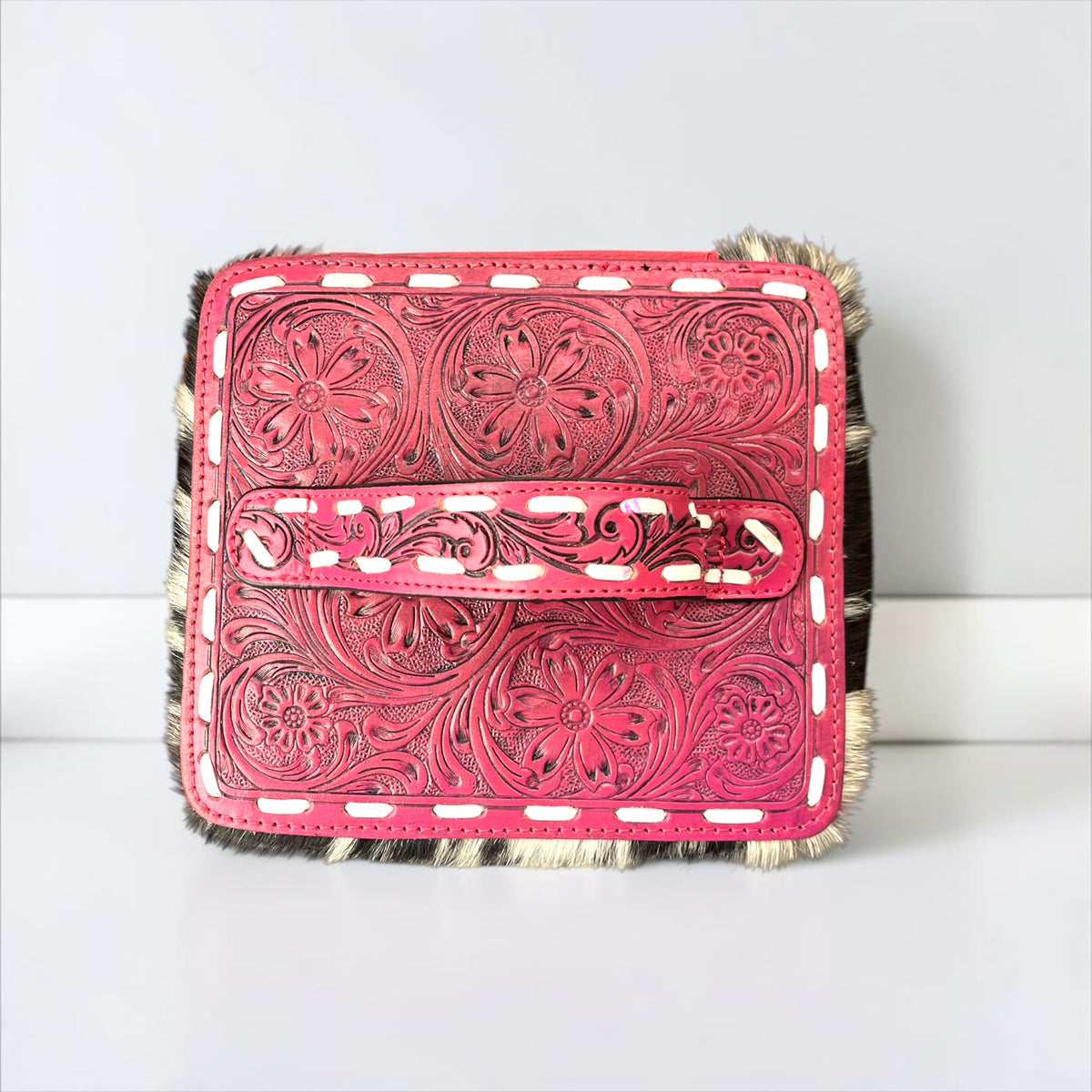 PINK TOOLED LEATHER & COWHIDE MAKEUP BOX