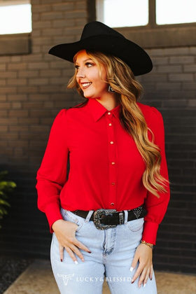 Lucky & Blessed Red Chiffon Western Shirt
