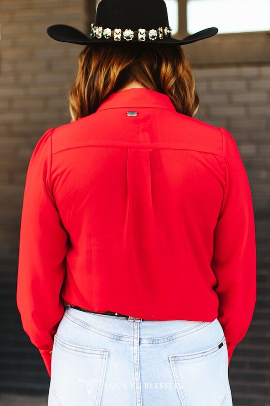 Lucky & Blessed Red Chiffon Western Shirt
