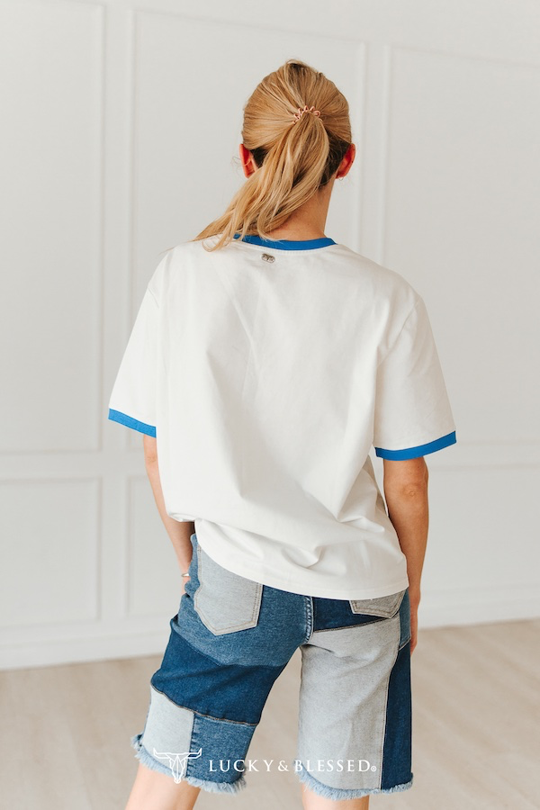 Lucky & Blessed WHITE OVERSIZE WESTERN PATCH T-SHIRT PLUS SIZE