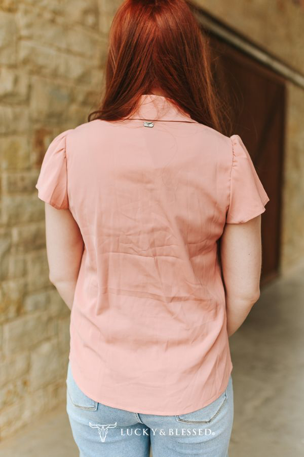 Lucky & Blessed LIGHT PINK WESTERN GIRL ROPE EMBROIDERED PUFF SHORT SLEEVE TOP PLUS SIZE