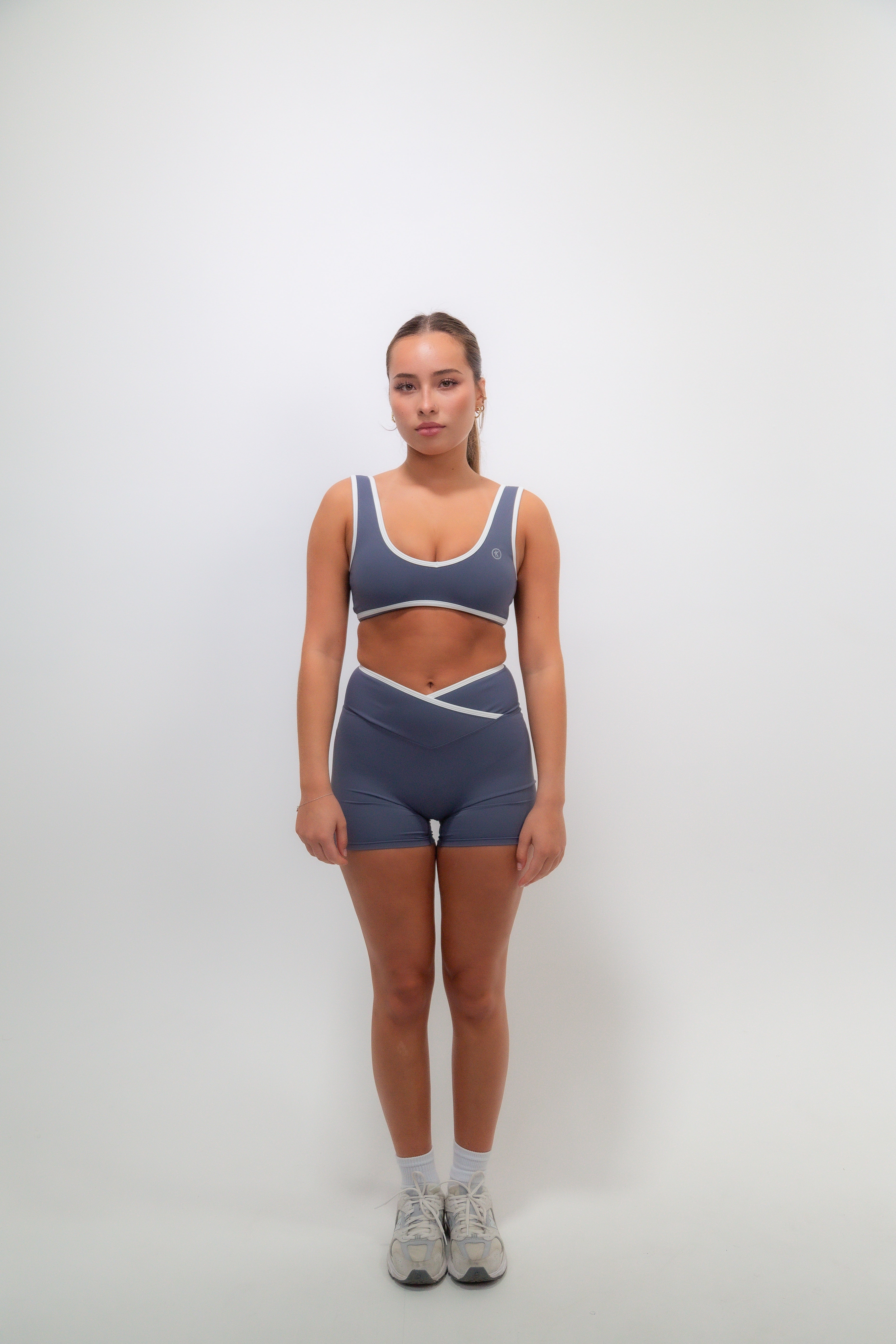 KIMITH BRAND I Am Right Where I Need To Be Slate Blue Butter Short — in-use photo
