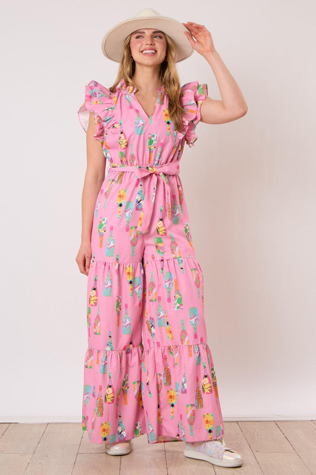 Pretty Little Patriot Pretty Little Patriot Pink Champagne brunch jumpsuit — main product shot