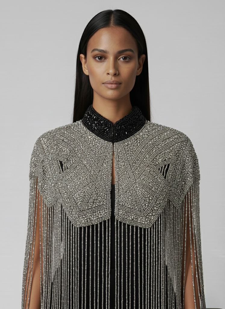 L'Jai Amor Liquid Steel Cape — lifestyle context