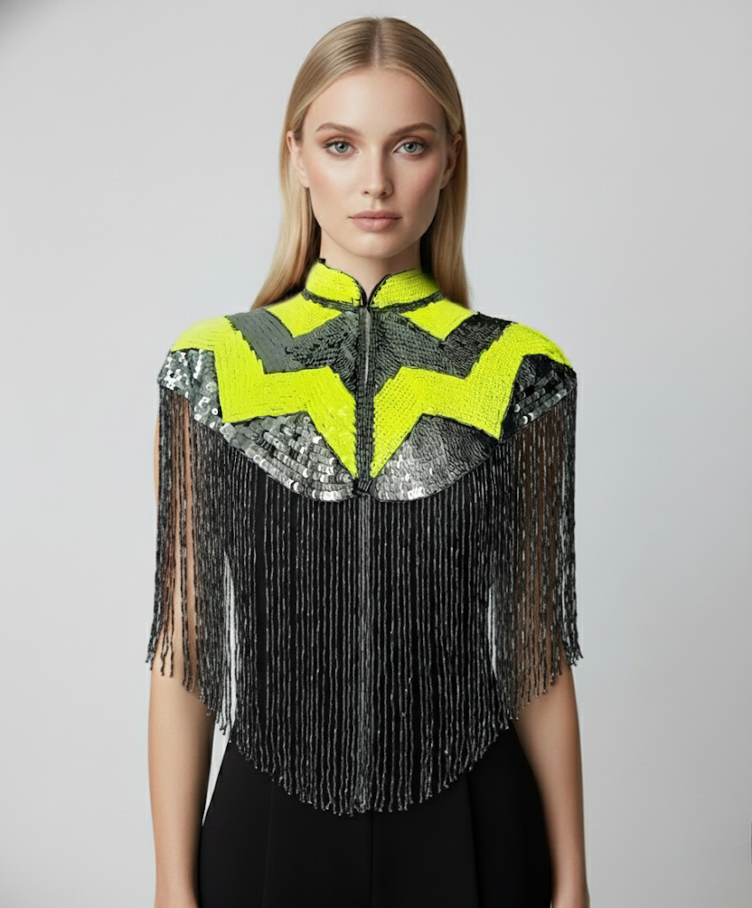 L'Jai Amor Pulse Sequin Cape — detail close-up