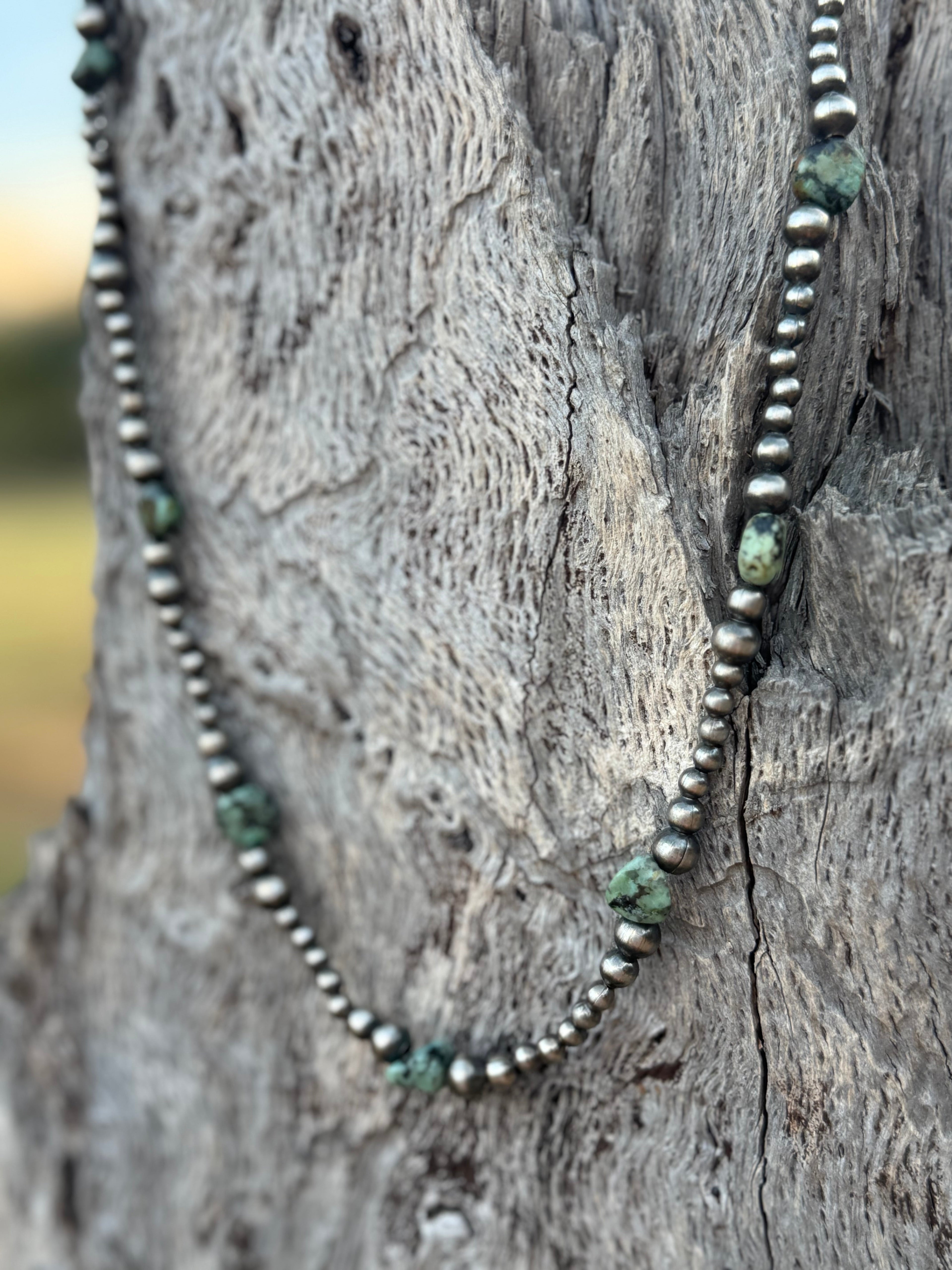 Wild Junkie Silver Beads Turquoise Flats Beaded Necklace — alternative angle