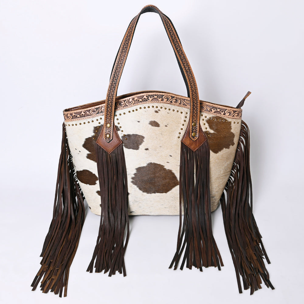 American Darling Tote Bag, Hair-On Cowhide Western Leather Purse with Fringes, Handcrafted, 13in (H) X 19.5in (W) X 7in (D)