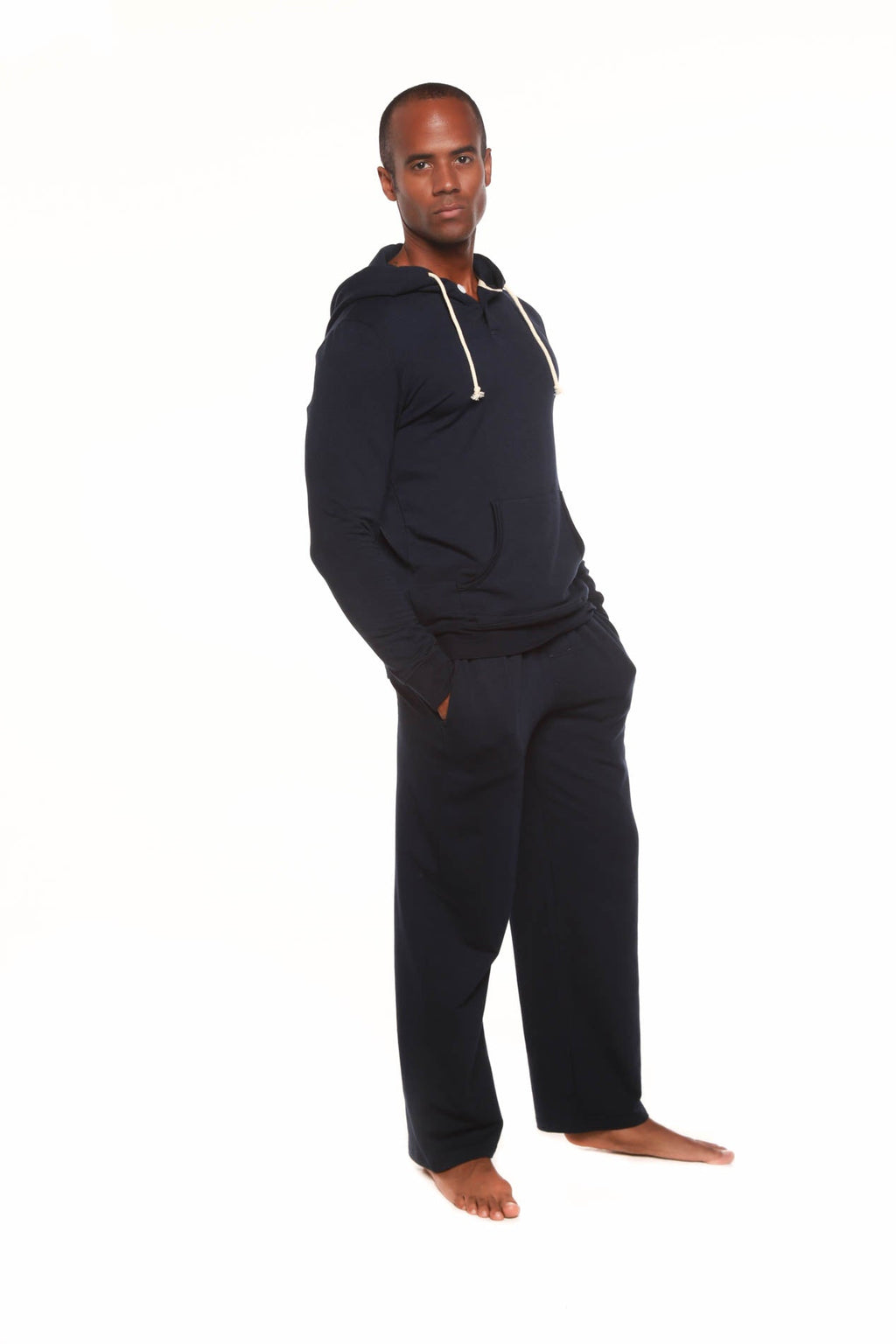 Spun Bamboo Men's Henley Style Bamboo Viscose Fleece Hoodie + Fleece Lounge Pants — main product shot