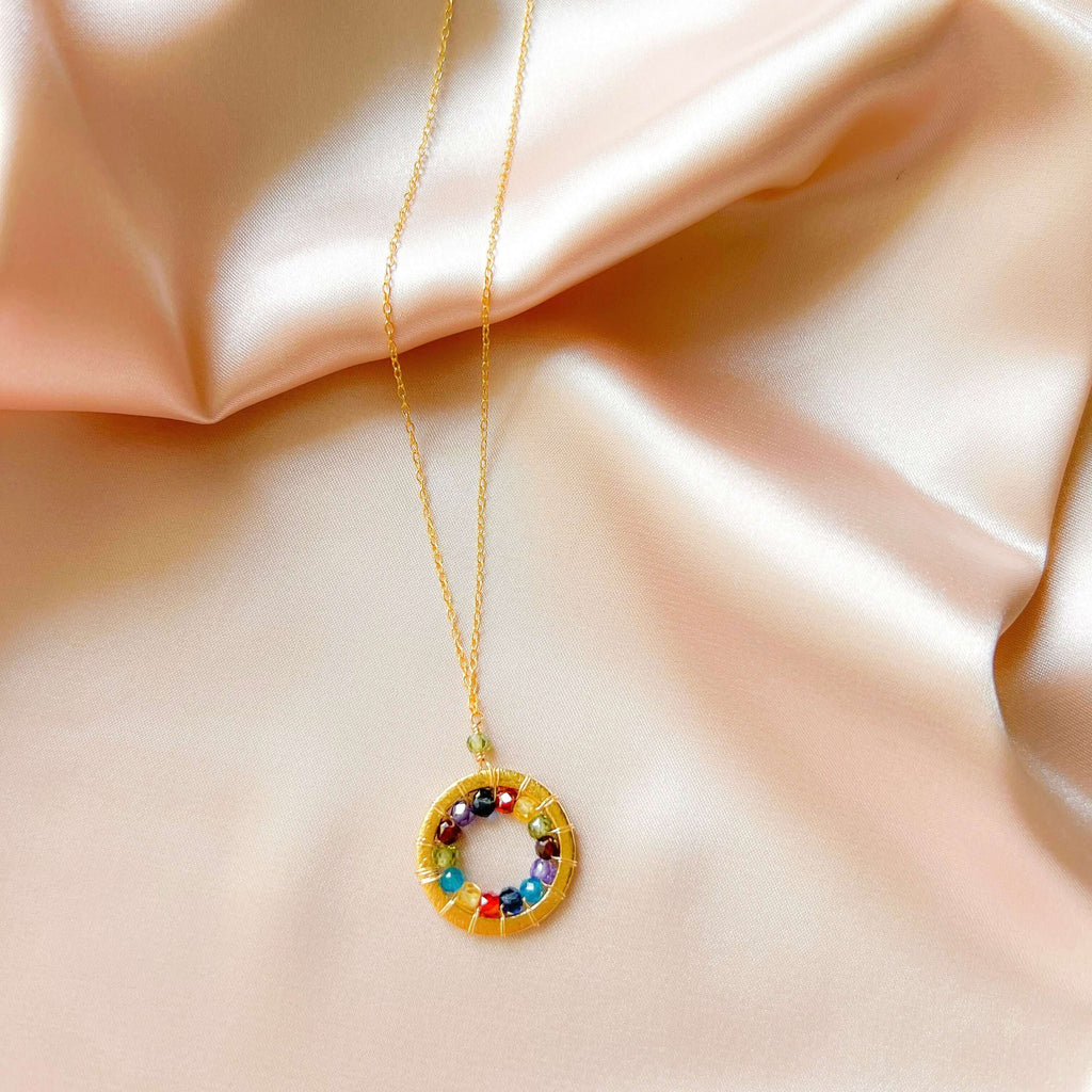 PARKEN JEWELRY London Blue Quartz, Rainbow Gemstone and Amethyst Halo Mini Gold Pendants — detail shot 8