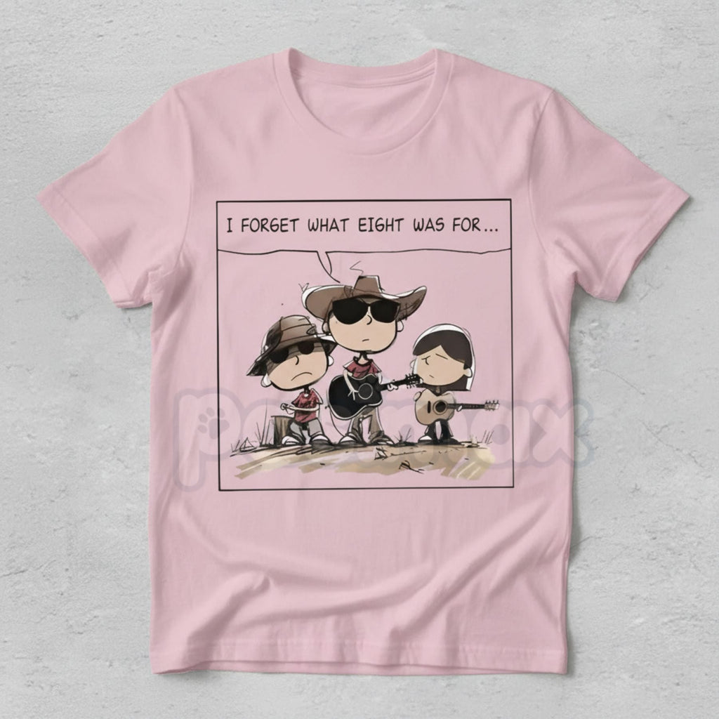 Pasimax "I FORGET WHAT EIGHT WAS FOR" Funny Cartoon Cowboy Band T-Shirt - Absurdist Quote Meme Tee, Western Humor Statement S