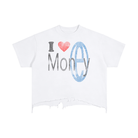 Luv Money White Distressed Hem Washed Shirt Streetwear Cotton 240GSM DTG Print Tee
