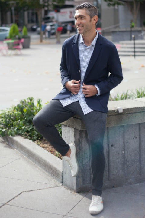 Buki In-Flight Stretch Blazer — lifestyle context