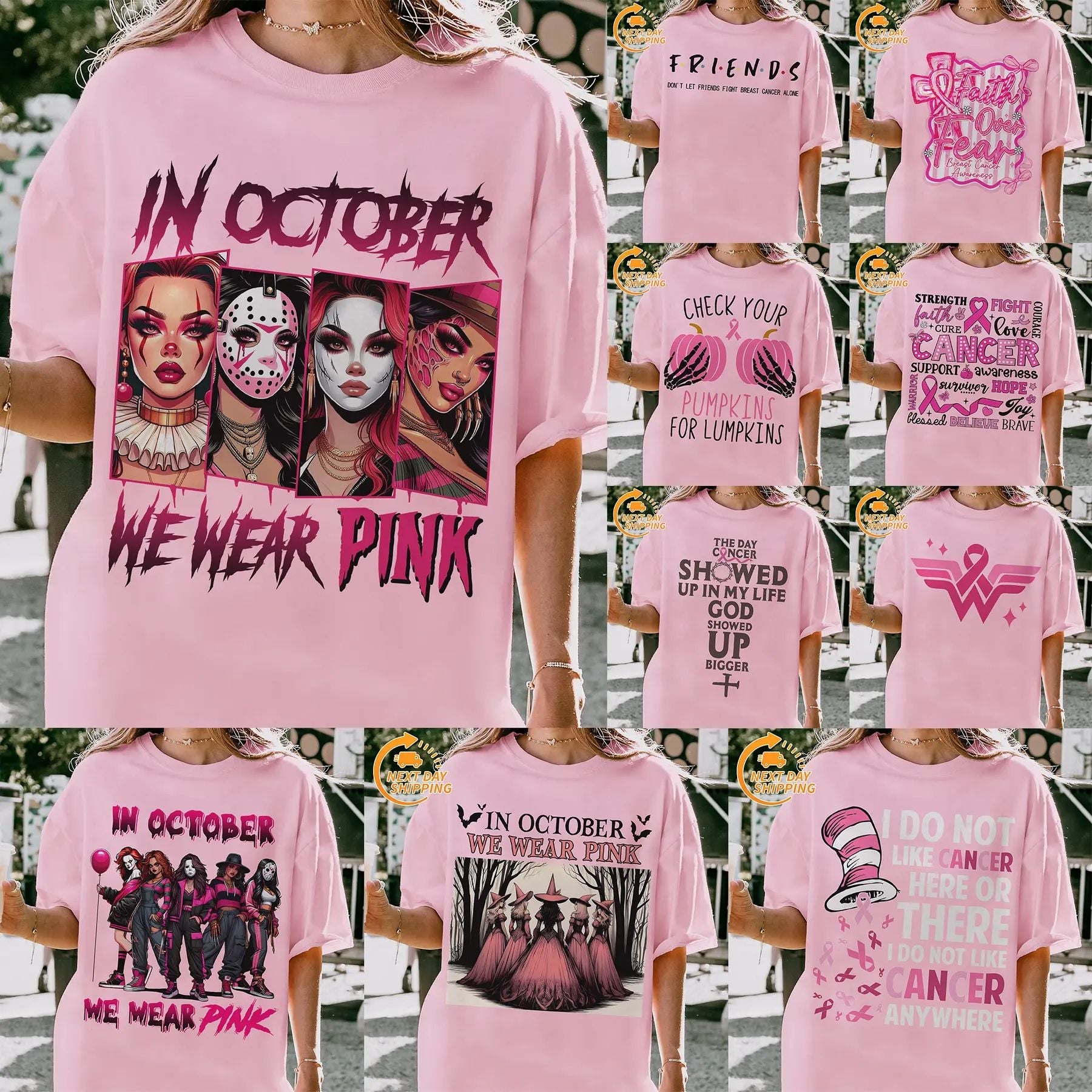 Pasimax "In October We Wear Pink" Horror T-Shirt — main product shot