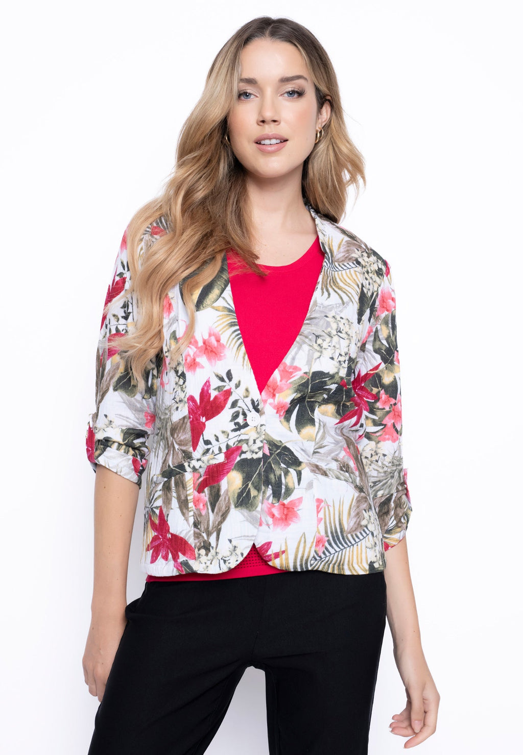 KADOU BOUTIQUE 3/4 Sleeve Floral Jacket — main product shot