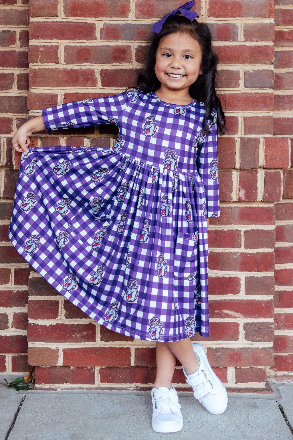 Mila & Rose ® JMU Plaid Duke Dog 3/4 Sleeve Pocket Twirl Dress — main product shot
