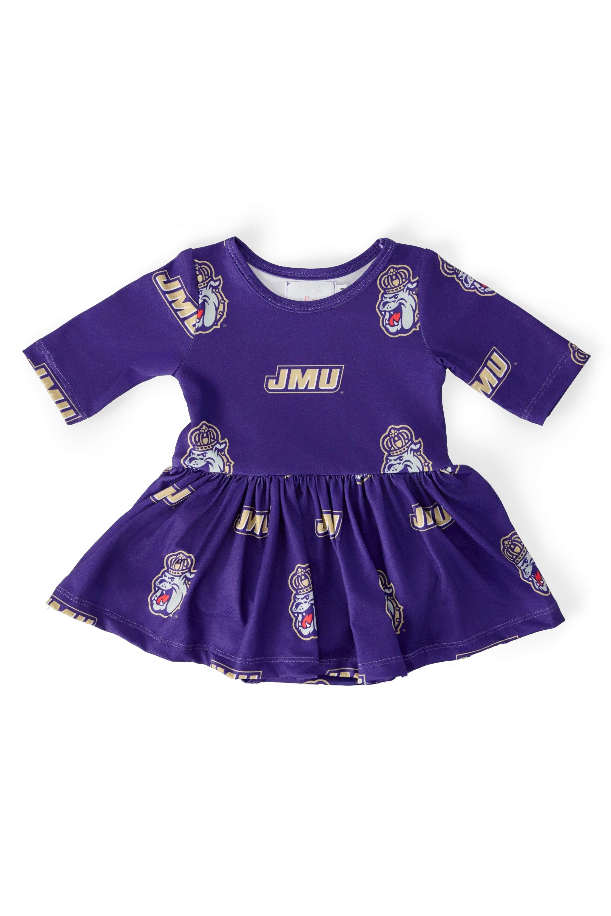 Mila & Rose ® JMU Purple Duke Dog 3/4 Sleeve Twirl Bodysuit — main product shot