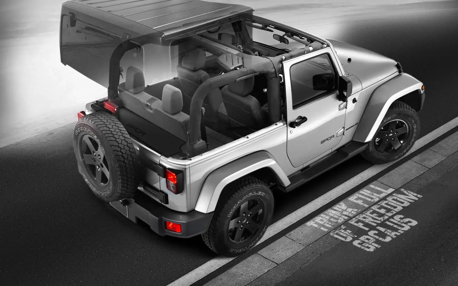 GPCA Jeep Wrangler JK 2DR Cargo Cover (2007-2018) — size reference