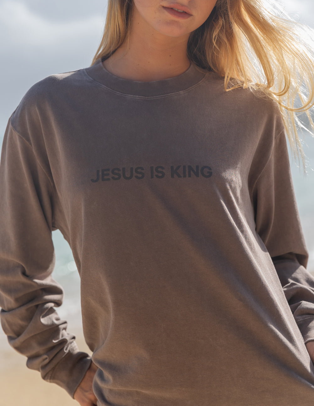 Elevated Faith Jesus Is King Brown LS Unisex Tee — main product shot