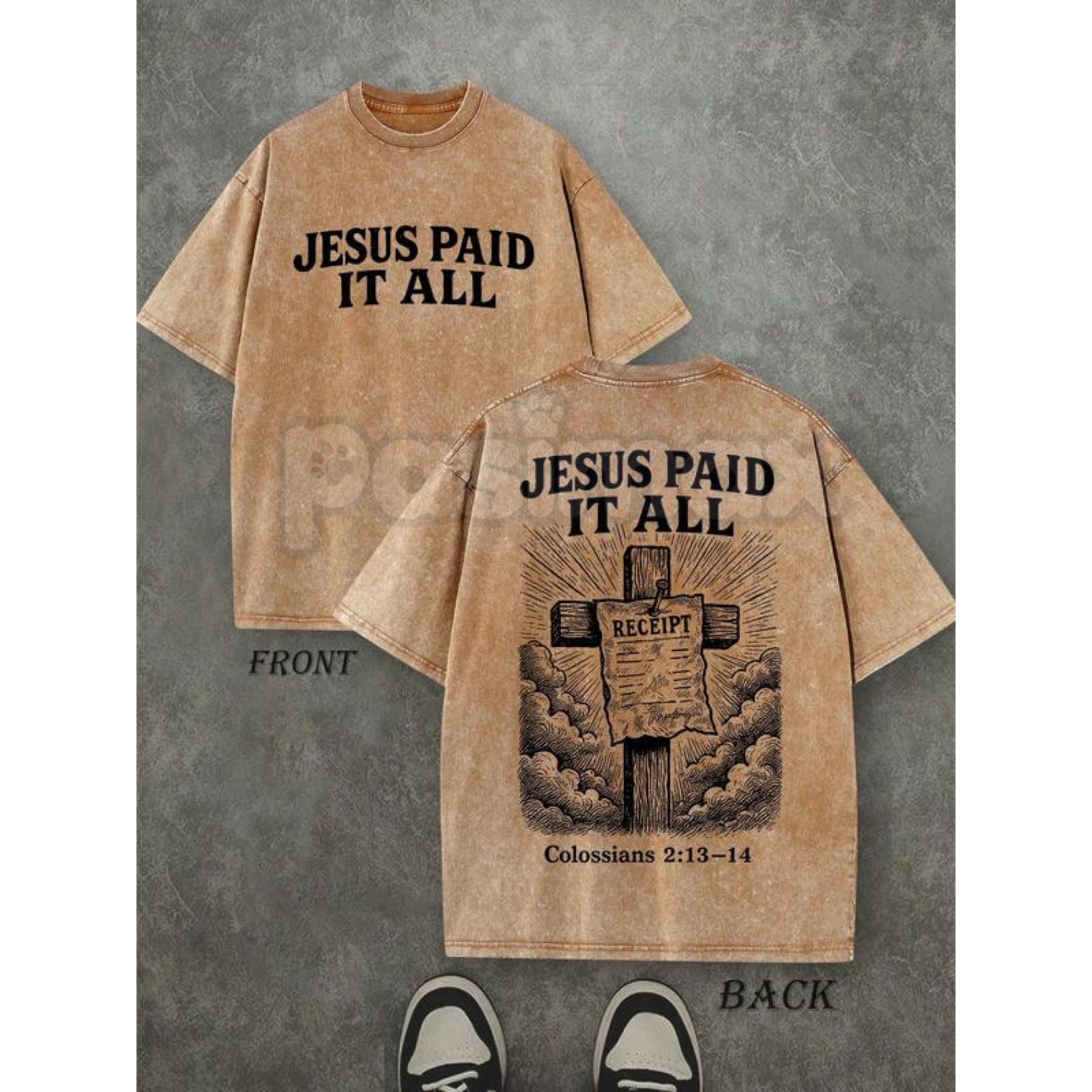 Pasimax "Jesus Paid It All" Double Sided T-Shirt – 230GSM Pure Cotton, Vintage Washed Christian Tee — main product shot