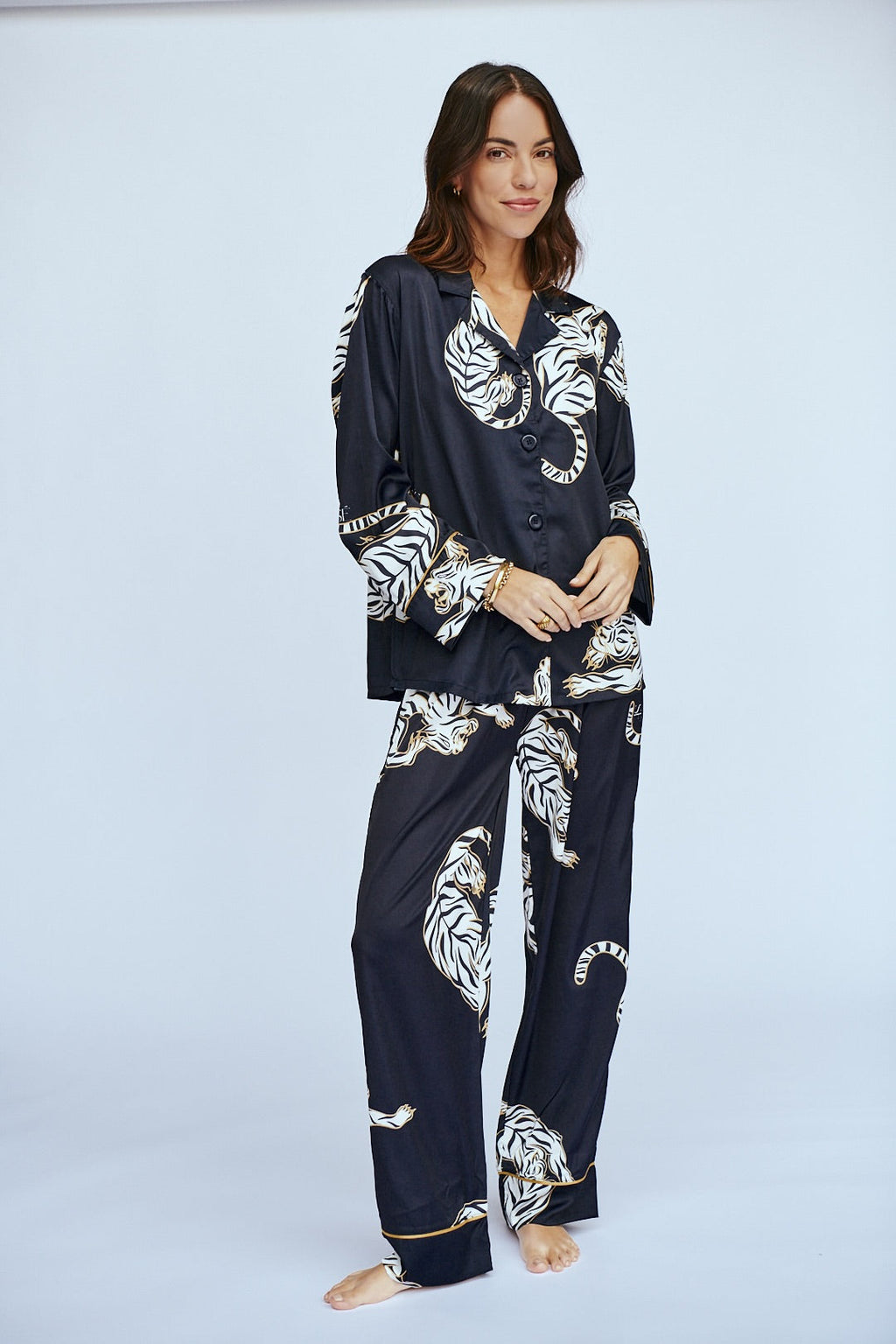 Simoné Sleepwear USA Washable Silk Pajama Set - Kenya — detail close-up