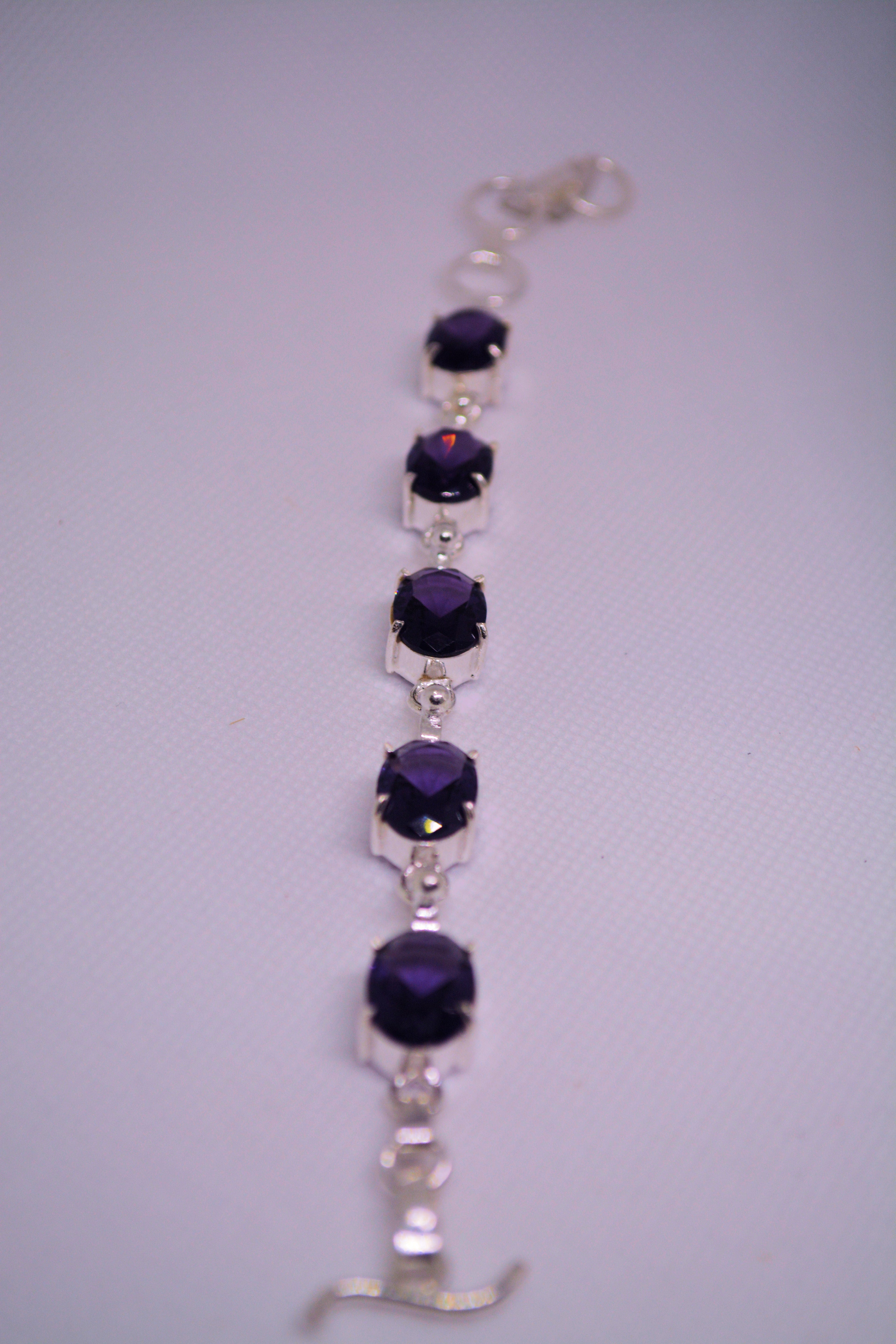 Just Neat Stuff Amethyst and Sterling Silver Bracelet — detail close-up