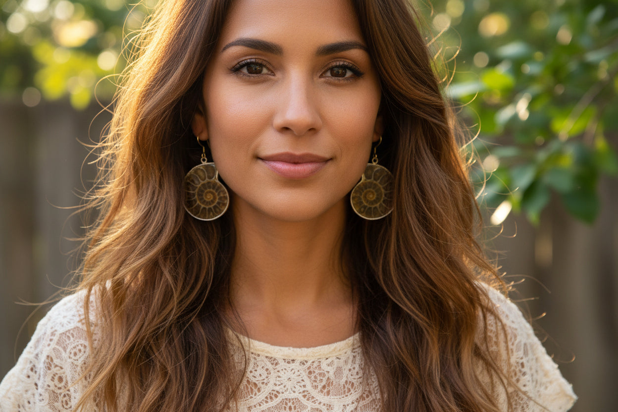 Just Neat Stuff Ammonite Fossil Earrings — main product shot