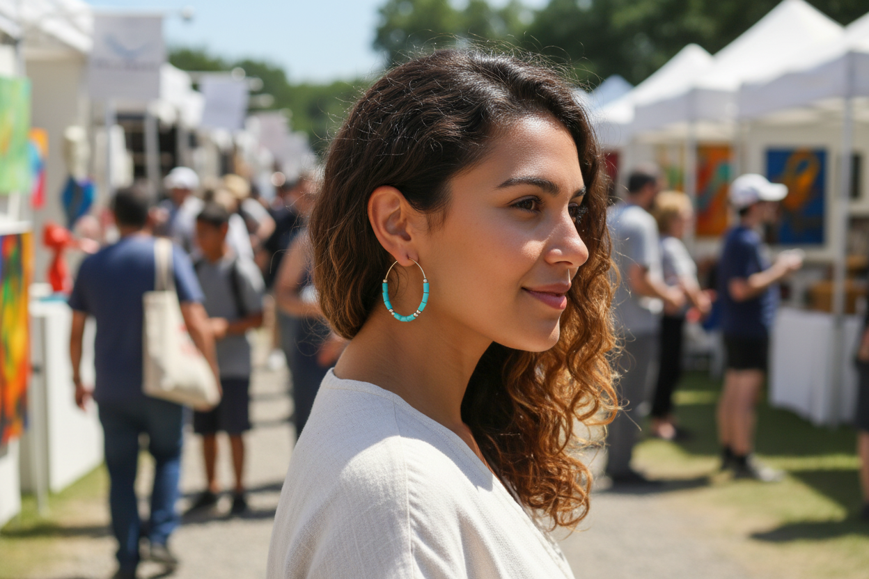 Just Neat Stuff Turquoise hoop earrings — detail close-up
