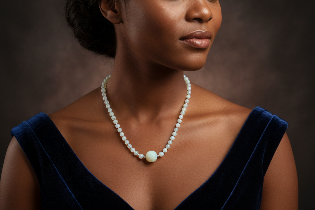 Just Neat Stuff White Moonstone Beaded Necklace — main product shot