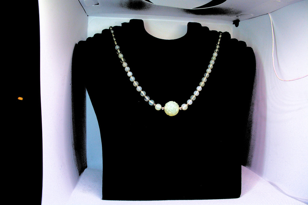 Just Neat Stuff White Moonstone Beaded Necklace — side view