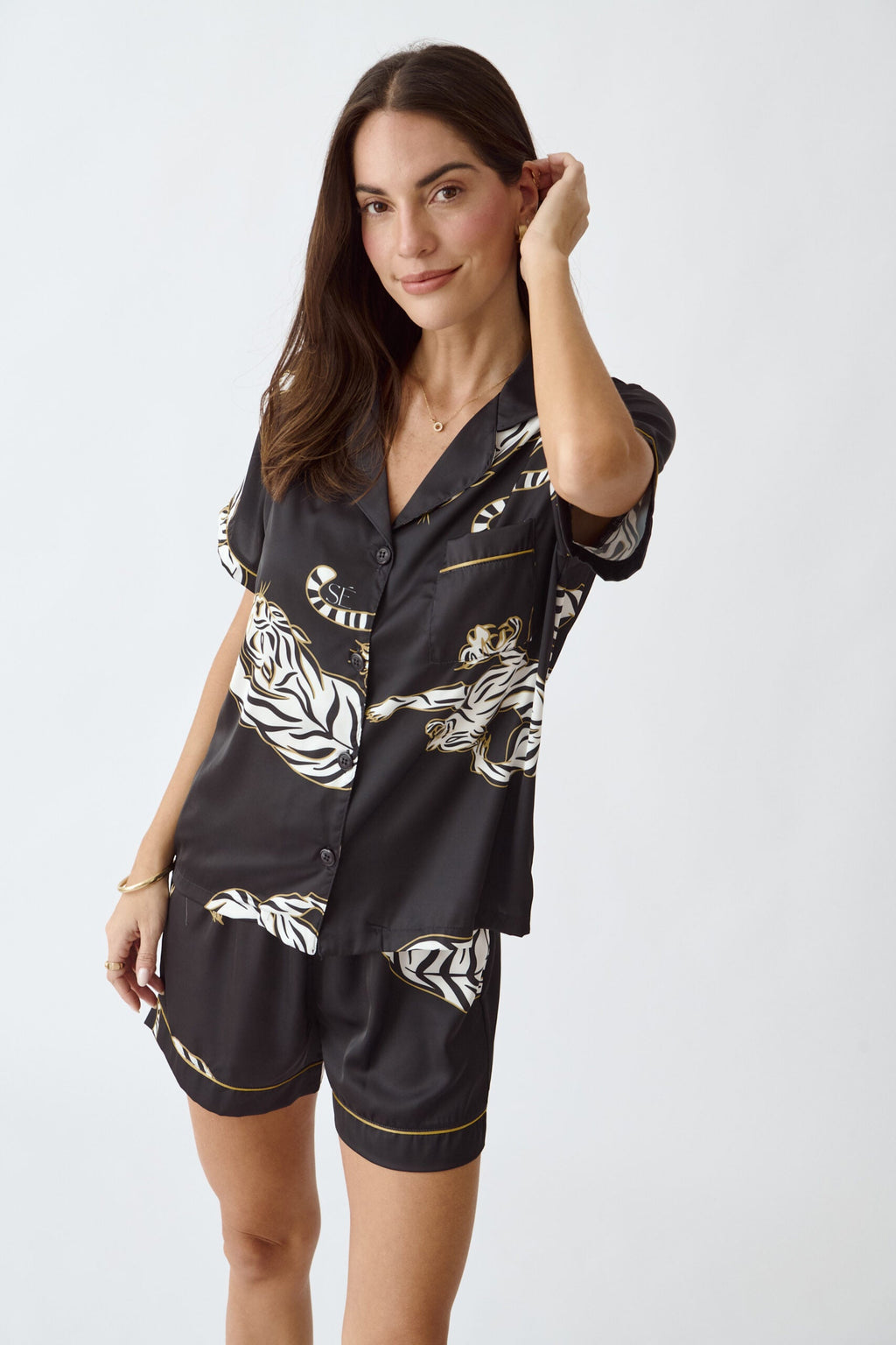 Simoné Sleepwear USA Washable Silk Pajama Set - Kenya Short — in-use photo