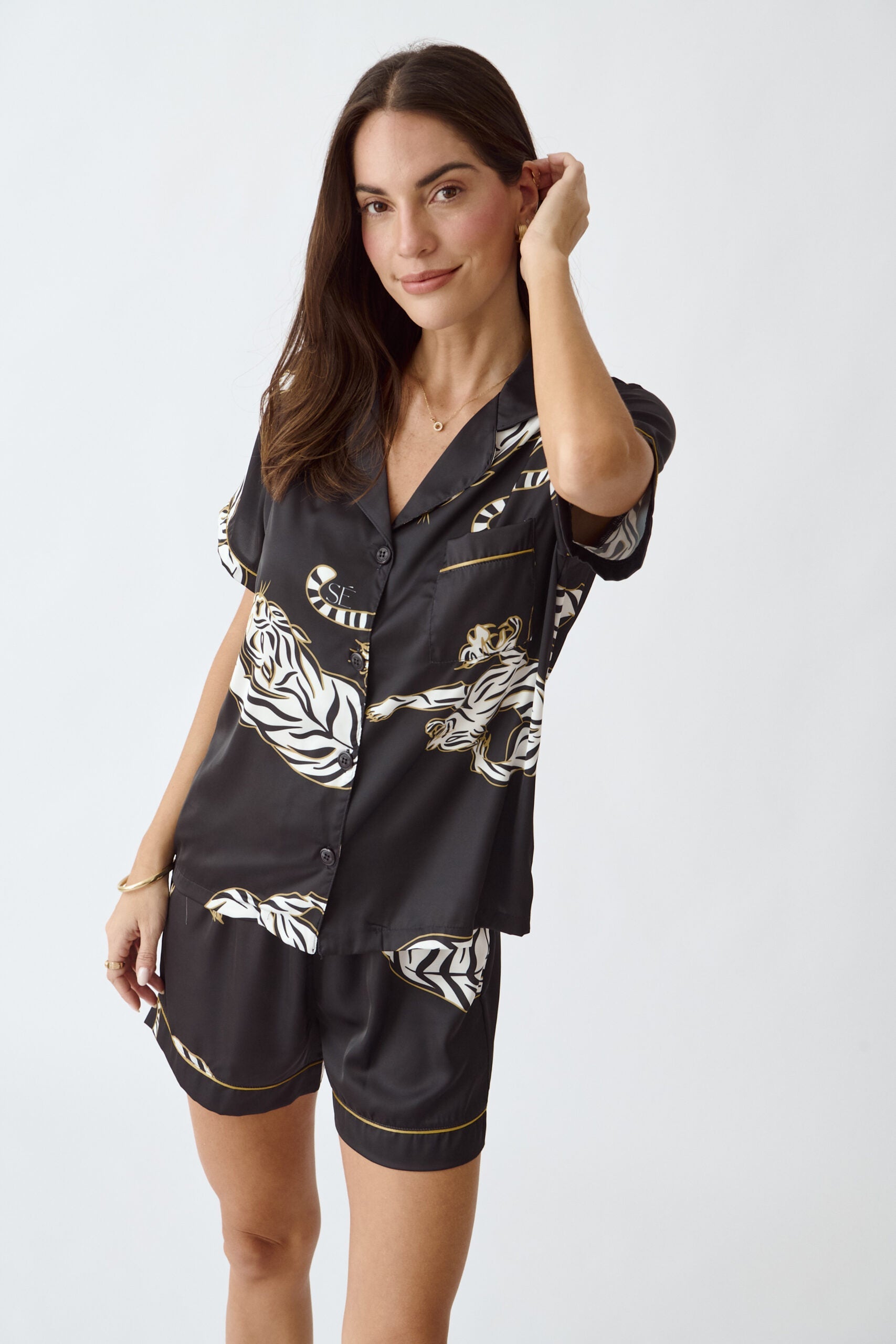 Simoné Sleepwear USA Washable Silk Pajama Set - Kenya Short — in-use photo