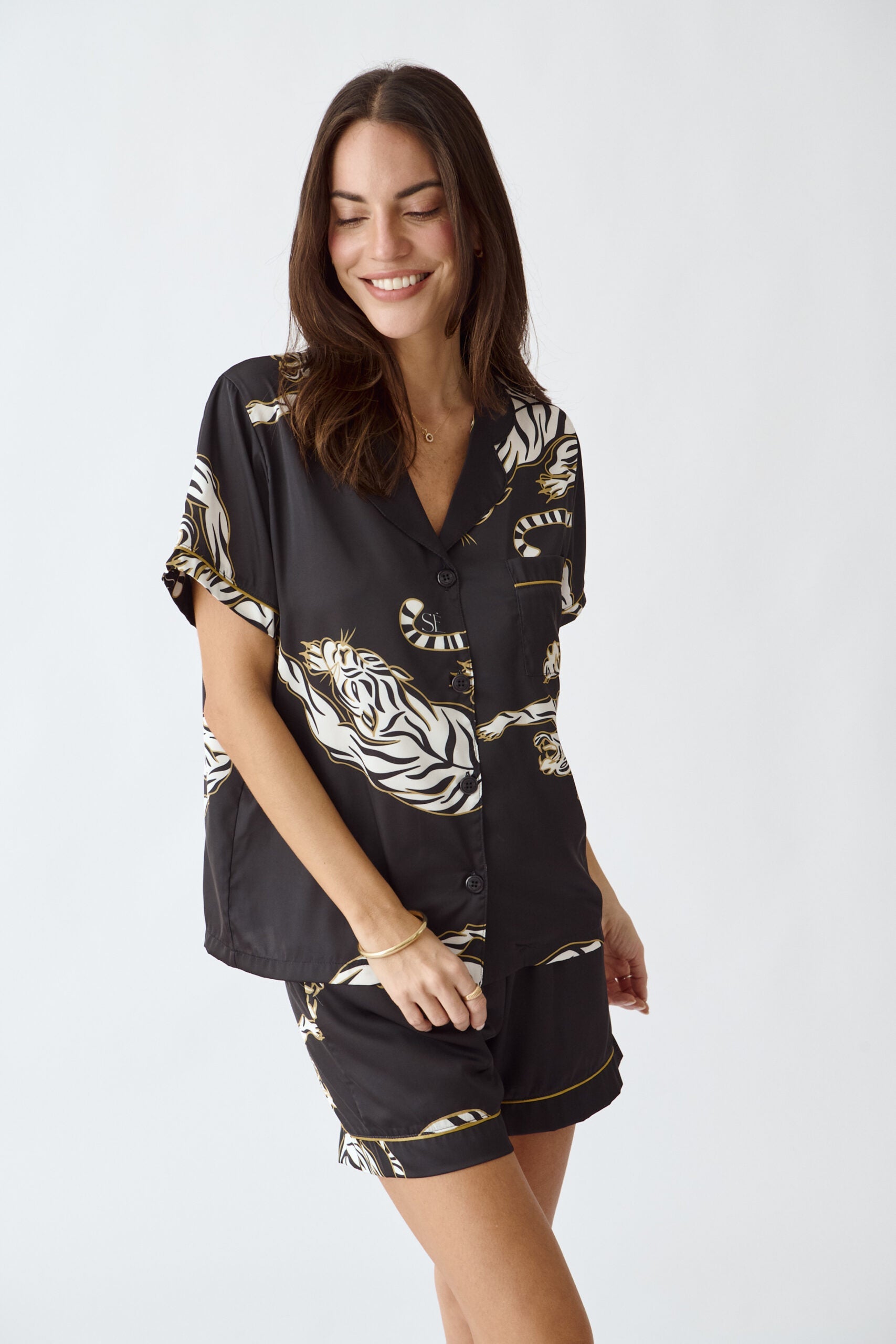 Simoné Sleepwear USA Washable Silk Pajama Set - Kenya Short — alternative angle