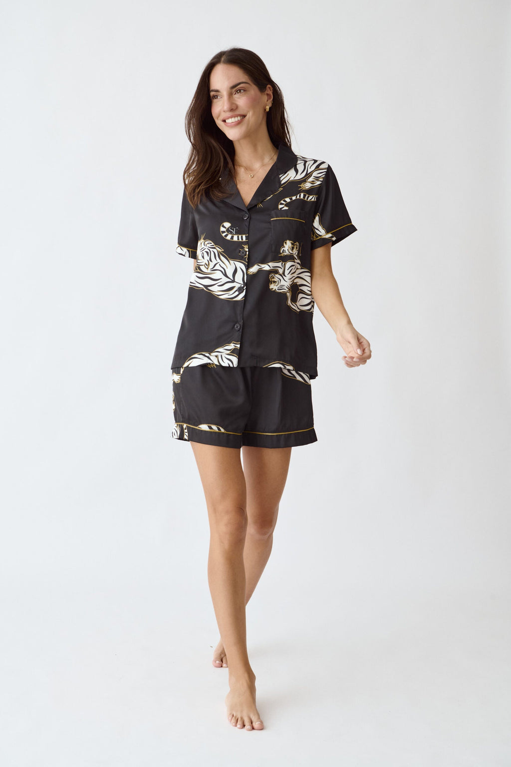 Simoné Sleepwear USA Washable Silk Pajama Set - Kenya Short — back view