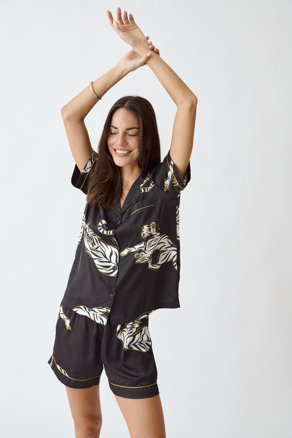 Simoné Sleepwear USA Washable Silk Pajama Set - Kenya Short — detail close-up