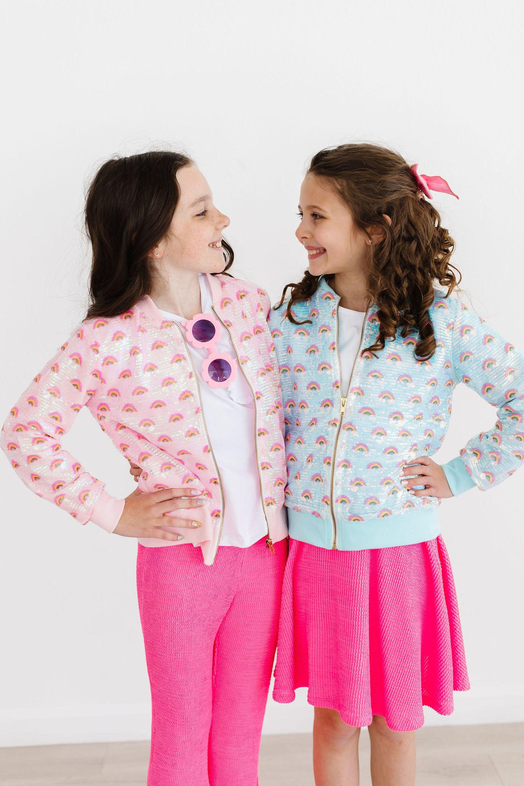 Mila & Rose ® Pink Rainbow Sequin Jacket — lifestyle context