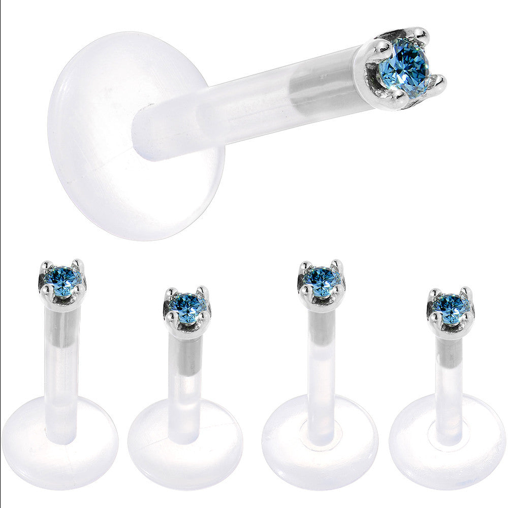 BodyCandy Solid 14K White Gold 1.5mm Genuine Blue Diamond Bioplast Push in Labret — alternative angle