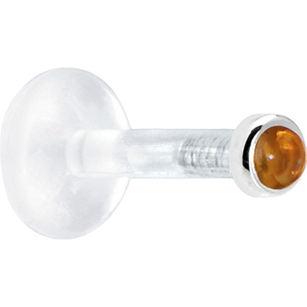 BodyCandy Solid 14K White Gold 2mm Genuine Citrine Bioplast Push in Labret — detail close-up