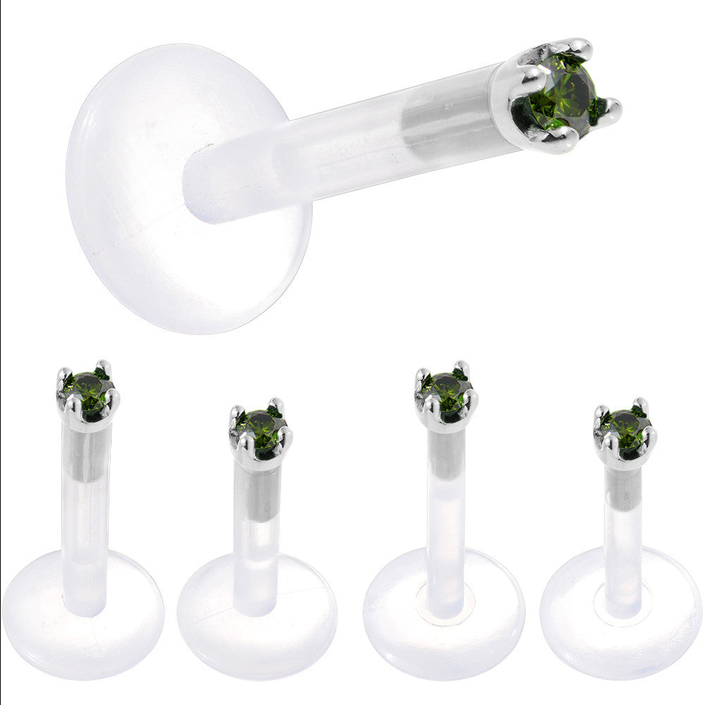 BodyCandy Solid 14K White Gold 1.5mm Genuine Green Diamond Bioplast Push in Labret — alternative angle