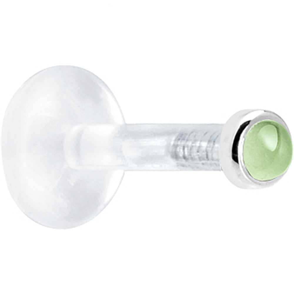 BodyCandy Solid 14K White Gold 2mm Genuine Peridot Bioplast Push in Labret — detail close-up
