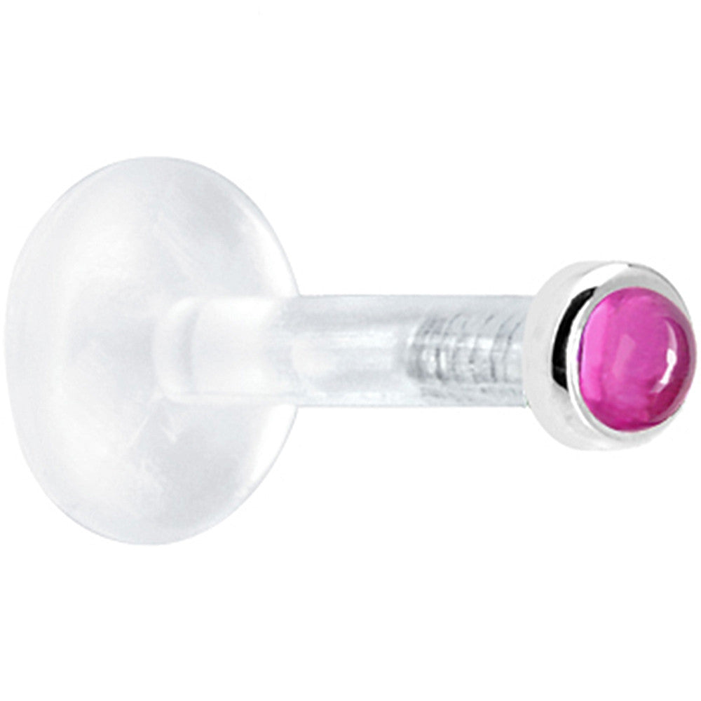 BodyCandy Solid 14K White Gold 2mm Genuine Pink Tourmaline Bioplast Push in Labret — detail close-up